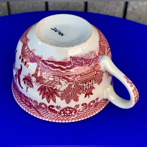 Post WWII Japan Antique Red Willow Chinoiserie Transferware Teacup - Picture 15 of 16